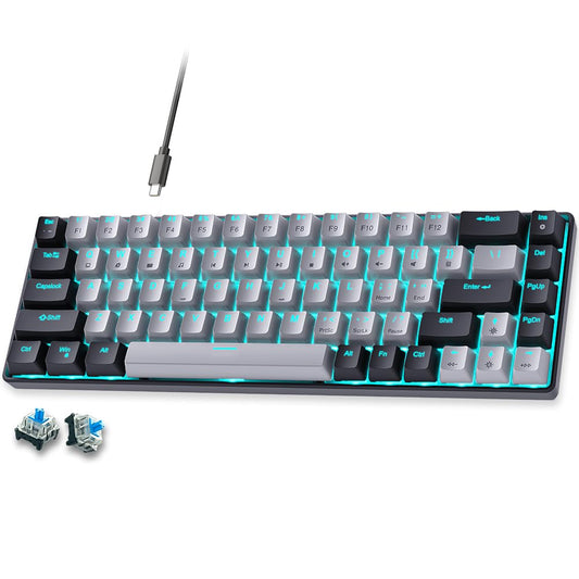 abucow 60% Mechanical Gaming Keyboard,Blue Switch Wired Compact Keyboard with Blue Backlight, Swappable Black Gray Keycaps, for Windows/Mac
