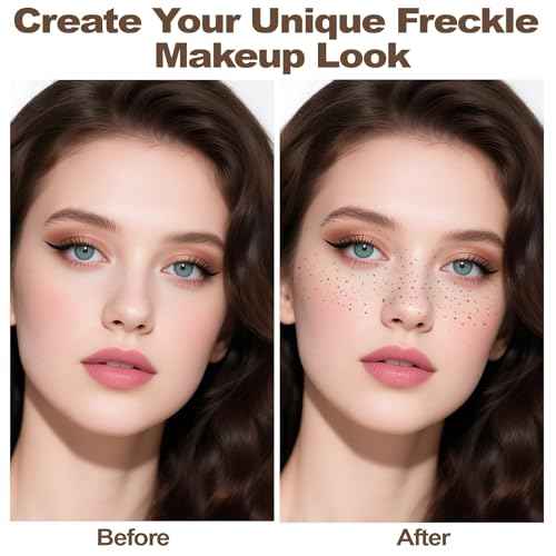 Faux Freckle Stamp Pen, Upgrade Liquid Freckle Pen and 6PCS Gold Glitter Fake Freckles Face Tattoo Set, Waterproof Quick Dry Magic Freckles Tattoo for Makeup and Party, Women Gift Set(Dark)