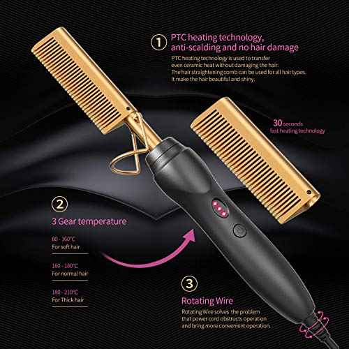 Hot Comb Hair Straightener Pressing Combs - Ceramic Electric Straightening Comb for Natural Black Beard Wigs Holiday Gift