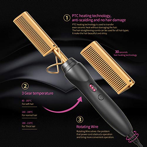 Hot Comb Hair Straightener Pressing Combs - Ceramic Electric Straightening Comb for Natural Black Beard Wigs Holiday Gift