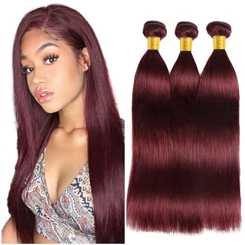 99J Human Hair Bundles Burgundy Straight 3 Bundles 14 16 18 inch Brazilian Burgundy Red Straight Bundle Unprocessed Virgin Hair Extensions