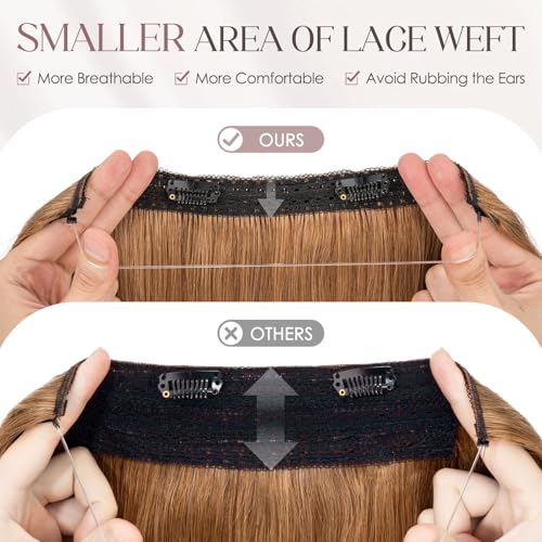 Elailite Halo Hair Extensions Real Human Hair for Women Light Brown Clip in Remy Hairpiece with Adjustable Invisible Wire 22 Inch 75G