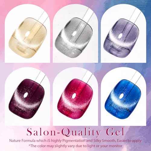 Glass Cat Eye Gel Nail Polish Set, Crystal Magnetic Gel Polish, Soak Off Cateye Nail Polish Nail Art Gift Kit with Magnet Stick