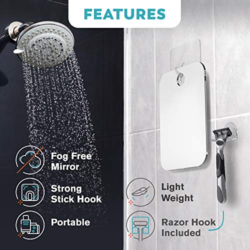 HONEYBULL Fogless Shower Mirror for Shaving ? Anti-Fog Acrylic Mirror with Razor Holder, No-Drill Wall Mount, Flat Design for Steam Showers, Medium 6x8in
