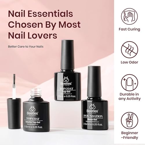 Beetles Gel Nail Polish Kit with U V Light, 6 Colors Starter Kit Pink Nude White Glitter Gel Polish with Base Gel Top Coat Cuticle Oils Nail Accessories for Girls Women Winter Christmas Gifts