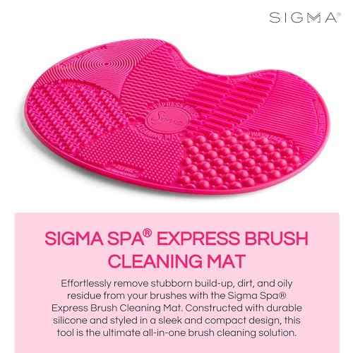 Sigma Beauty Makeup Brush Cleaner Mat ? Sigma Spa Express Silicone Makeup Brush Cleaning Mat with Suction Cups for Cleaning Makeup Brushes, Compact Design Fit for Any Travel Makeup Kit (Pink)