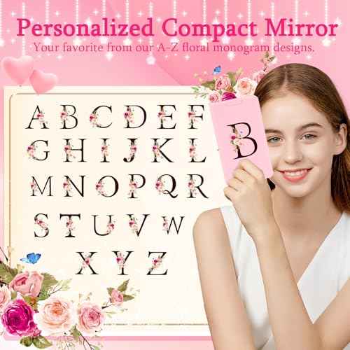 Mini 8-Piece Travel Makeup Brush Set with LED Light Mirror, Personalized Monogrammed Brush for Teen Girls, Stylish and Compact Travel Essentials(Pink-B)