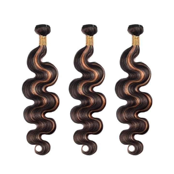 26 28 30 Inch Brown Human Hair Bundles Highlight Body Wave Bundles Ombre Human Hair Bundles 8A Brazilian Unprocessed Virgin Hair 3 Bundles P1B/30 Body Wave Human Hair Bundles