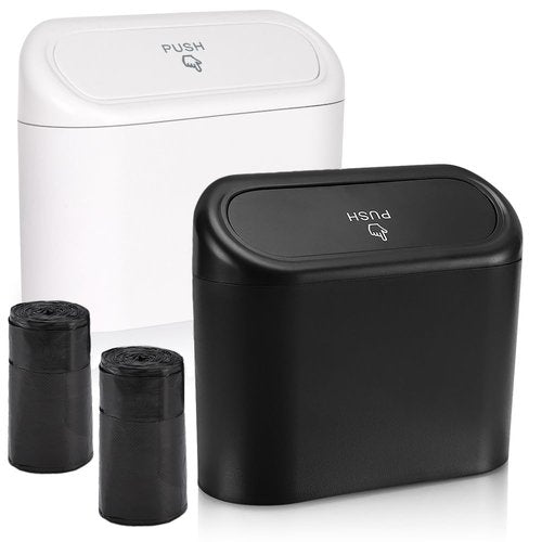 Accmor Car Trash Can with Lid, Mini Vehicle Trash Bin Car Dustbin Garbage Organizer Holder with 2 Roll Trash Bag, 2 Pack Portable Hanging Leakproof Cars Storage Bag Container for Auto, SUV, Office