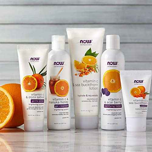 NOW Foods Solutions, Vitamin C and Sea Buckthorn Lotion, Hydrates, Repairs and Nourishes Dry Dull Skin, 8-Ounce