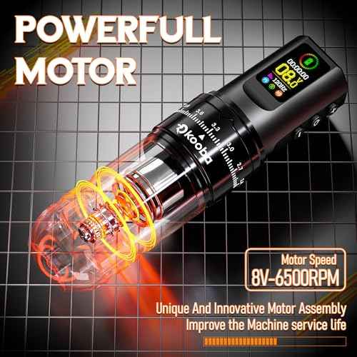 Kooba Tattoo Gun Kit with Wireless Tattoo Pen Machine 1 Battery 1,800mAh Power LED Digital Display Normal/Stippling Mode RCA Adapter 7 Strokes Length 20 Cartridge Needles Tattoo Supplies for Beginners