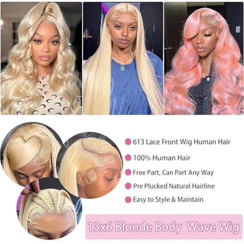 613 13x6 Lace Front Wig Human Hair 28 Inch Body Wave Blonde Wig Human Hair 613 HD Transparent Lace Frontal Wigs Human Hair Pre Plucked Blonde Wig