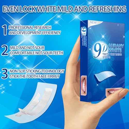 9D Sensitive Teeth Whitening Strips- Professional Enamel-Safe Formula, Fast Stain Removal for Coffee Drinkers & Smokers, Sensitivity-Free Whitening Kit-14Pairs (28Strips)