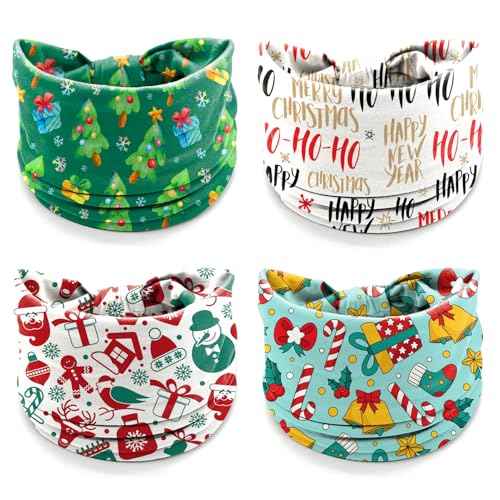 4Pcs Christmas Headbands for Women - Snowflake Santa Snowman Xmas Tree Holiday Hair Bands, Festive Gift Hair Accessories (HOHO)