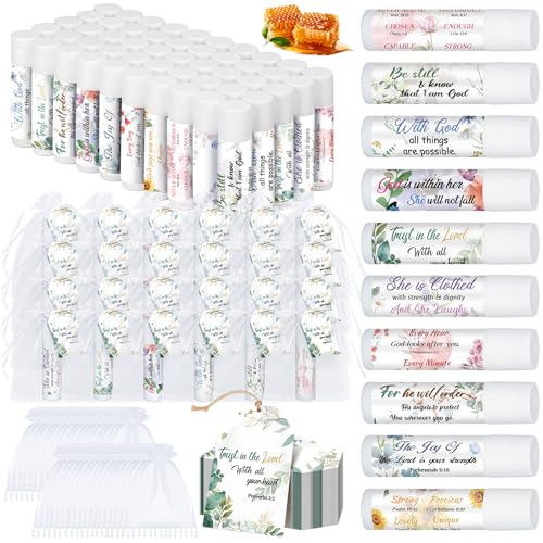 50 Set Christian Religious Gift Bulk Lip Balm for Women Christian Church Party Favor Bulk Bible Verse Lip Balm with Scripture Christmas Inspirational Gift for Coworker Staff Employee