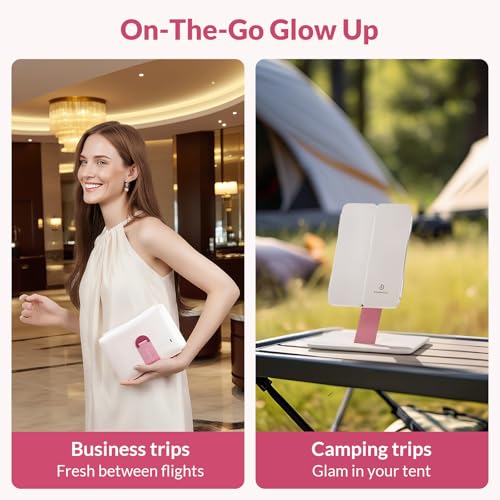 EASEHOLD Foldable Tri-Fold Lighted Makeup Vanity Mirror with 60 LED Lights, 1X/2X/3X Magnification, Touch Control Dimming, 3000mah Rechargeable, 360¡Æ Rotation, Portable Travel Folding Compact Mirror