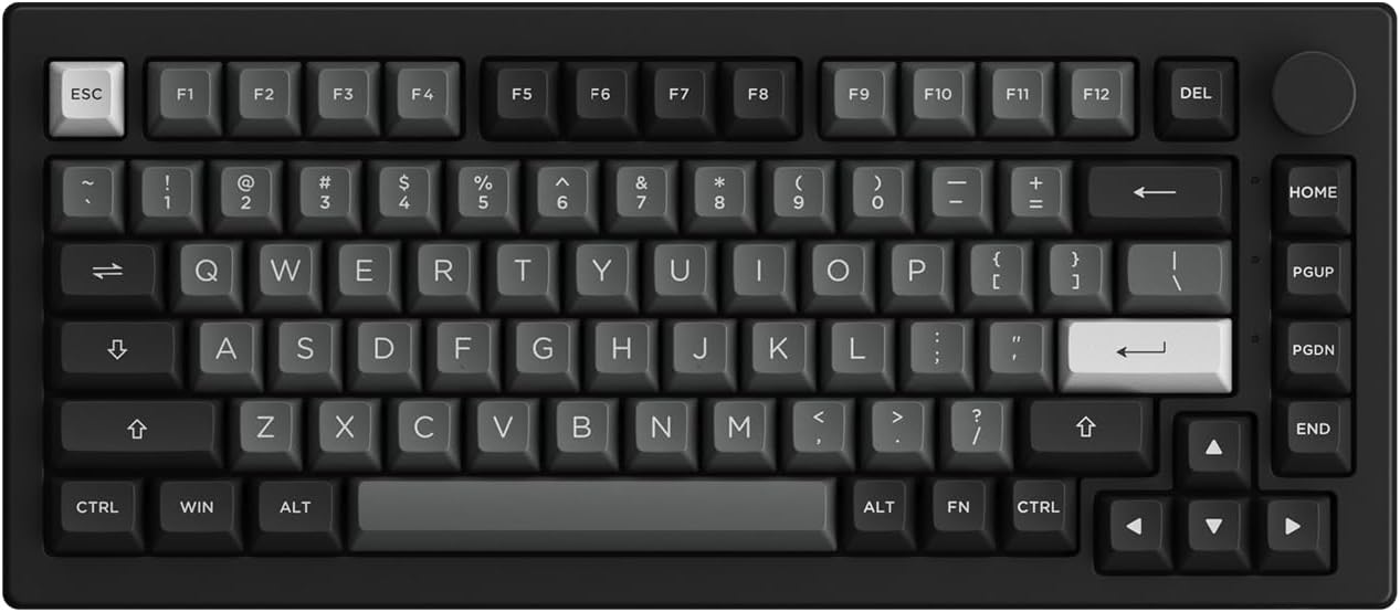 Akko 5075B Plus Mechanical Keyboard 75% Percent RGB Hot-swappable Creamy Keyboard with Knob, Black & Silver Theme with PBT Double Shot ASA Profile Keycaps V3 Creamy Yellow Pro Switch