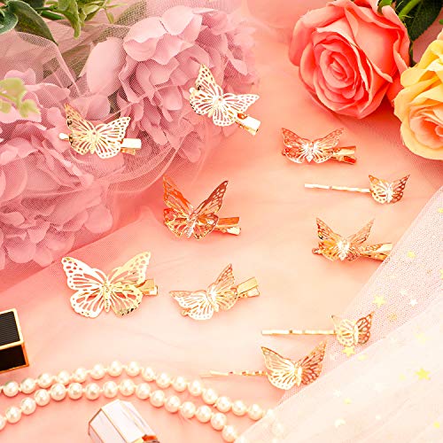 24 Pieces Halloween Butterfly Hair Clips Metal Butterfly Hair Clamps Metallic Hollow Butterfly Hairpins Clips Hair Accessories for Women Girls Weddings Bride, 2 Styles and 2 Sizes (Gold)
