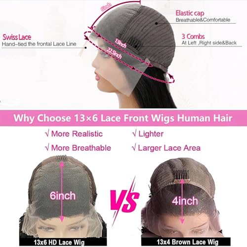 Deep Wave Lace Front Wigs Human Hair 200 Density 13x6 HD Transparent Lace Front Wigs for Women Pre Plucked Deep Curly Lace Frontal Wig Human Hair Glueless Wigs Natural Black 26 Inch