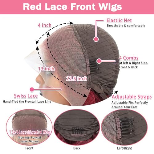 99J Burgundy Wig Human Hair 13x4 Body Wave Lace Front Wigs Human Hair 180 Density Pre Plucked Glueless Wine Red Colored Lace Front Wig for Women 28inch