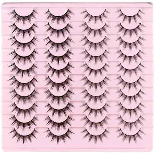 Losha Manga Lashes Natural Look Wispy False Eyelashes 20 Pairs 2 Styles Mixed Soft Fake Eye Lashes Pack Vegan Asian Anime Eyelashes (20P-Manga)