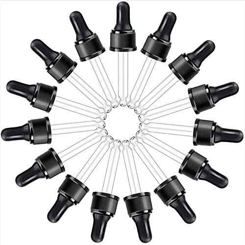 YGDZ Droppers for Essential Oils 15 Pack 15ml (1/2 Ounce) Glass Eye Dropper Tops - Fit for DoTerra Young Living 15ml Essential Oil Bottles