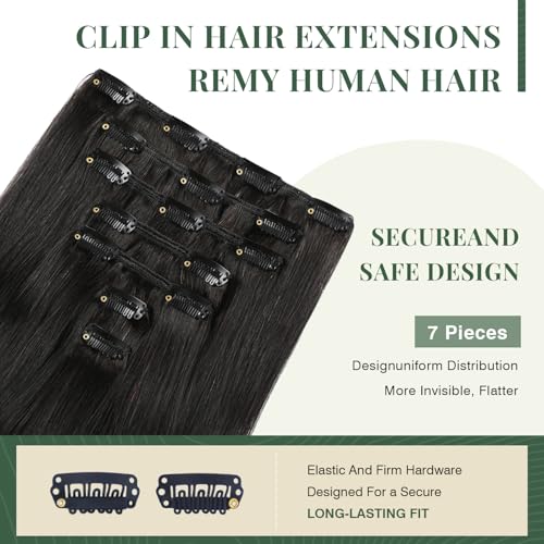 Missme Clip In Hair Extensions Real Human Hair 18 Inch 120g 7pcs Invisible Straight Seamless Clip Ins Hair Extensions Double Weft #1B Natural Black Remy Human Hair Clip In Extensions For Women