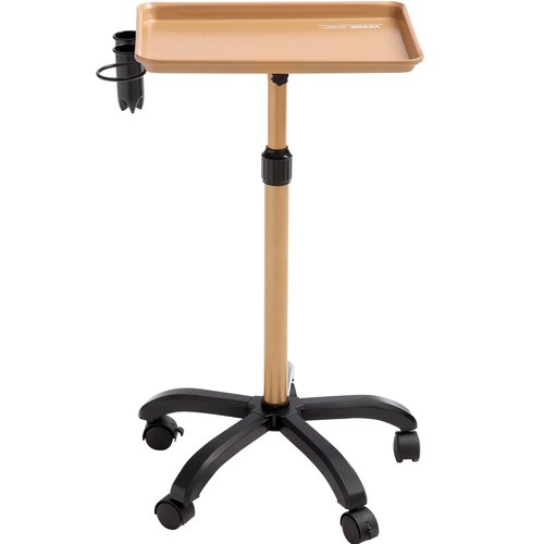 VEVOR Salon Tray Cart, 30"-43" Height Adjustable Rolling Salon Tray, Cold-Rolled Plate Tattoo Tray with 5 Wheels (2 Lockable) for SPA Barber Clinic, Gold & Black
