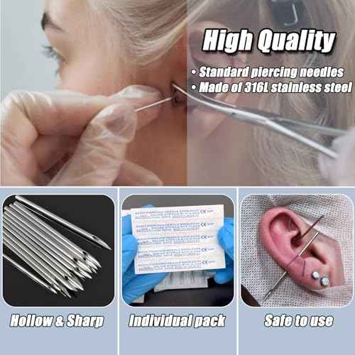 100pcs Piercing Needles Mixed 12G 14G 16G 18G 20G Hollow Needles for All Piercings