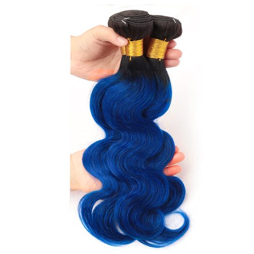 Ombre Blue Body Wave Bundles Black To Blue Human Hair 3 Bundles Brazilian 100% Unprocessed Virgin Extensions Double Weft Bundle 20 22 24 Inch