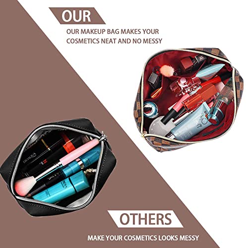 Makeup Bag, Cosmetic Bag, Portable Leather Large Checkered Makeup Bag, 2 Pack Large Capacity Travel Cosmetic Bag for Women, Lightweight Design and Waterproof Toiletries Bag Christmas Gifts