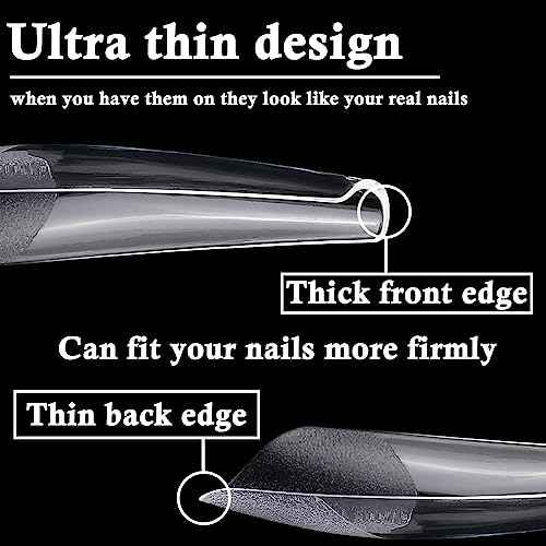 LoveOurHome 240pc XXL Coffin Nail Tips Clear Fake Nails Extra Long Press on Nails Coffin Acrylic Nail Full Cover Ballerina Artificial Fingernail Soft Gel False Nails 12 Sizes for Gel Nail Extension