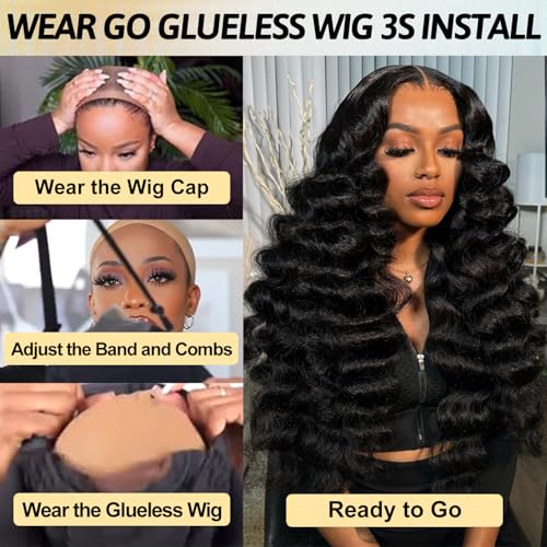 Glueless Wigs Human Hair Pre Plucked Pre Cut 30Inch Loose Deep Wave Wig 9x6 Closure Wigs Wear and Go Glueless Wig Human Hair 200% Density Loose Body Wave Black Wig for Women