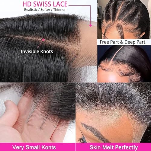 Short Bob Wigs Human Hair 13x6 Straight Bob Lace Front Wig Human Hair 200 Density 16 Inch Transparent Hd Lace Frontal Bob Glueless Wigs Pre Plucked Cut with Baby Hair Natural Black Color for Women