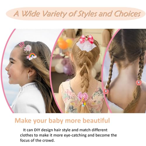 Girls Jewelry Set with Hair Accessories: Clips, Barrettes, Ties, Bows, and Round Jewelry Box - Christmas Gift for Ages 3-12