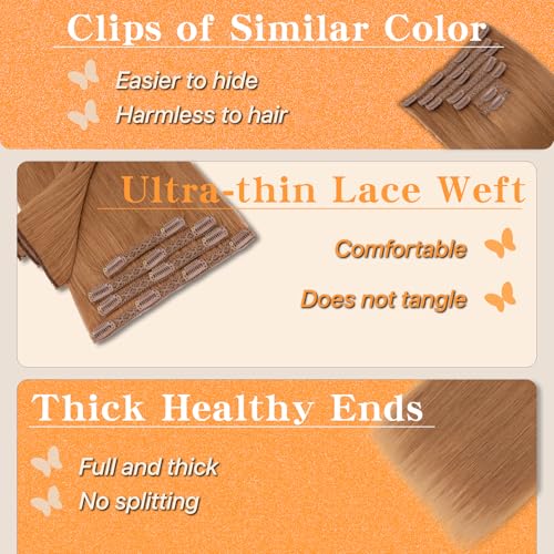 Clip in Hair Extensions Long Straight, 100% Real Human Hair,No Tangle & Smooth,120g, 18 Inch,#30 Light Auburn