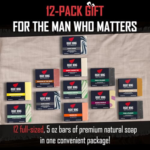 Right Wing Naturals Bar Soap Gift Set for Men | 12 Bar All Natural Variety Pack | Handcrafted Cold-Pressed Soap | Handmade Organic Soap for Men | Most Popular Flavors | Natural ScentedMen¡¯s Bar Soap