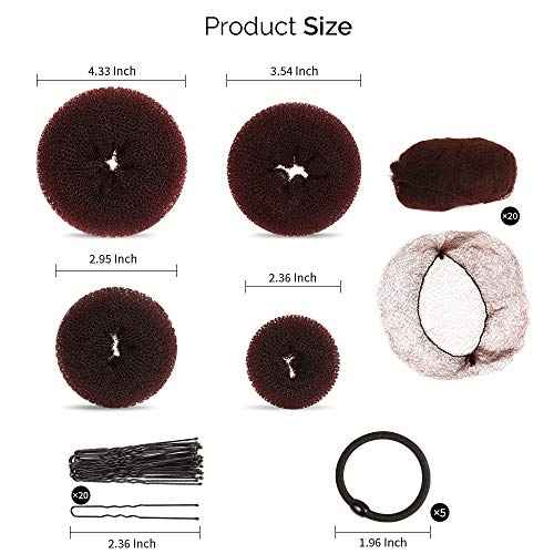 FANDAMEI Hair Accessory Set: 20 Invisible Nets, 4 Donut Makers, 5 Elastics, 20 Bobby Pins (Brown)