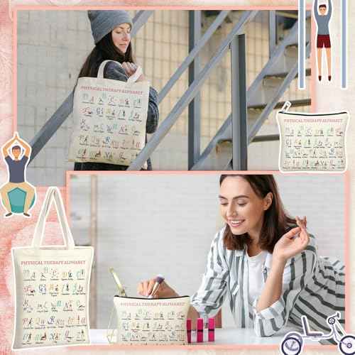 2 Pcs Physical Therapy Gifts Occupational Christmas Therapy Gifts Thank You Retirement Presents for Women Teens Coworker Friend Tote Bag Makeup Bag for Pt Pta Ot World Pt Day