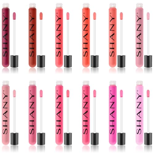 SHANY Lip Gloss Makeup Set, 12 Piece Professional Lip Color Collection with Shimmer and Pearl Finishes, Enriched with Aloe Vera and Vitamin E, Long Lasting Glossy and Moisturizing Lip Luminizer - Gift