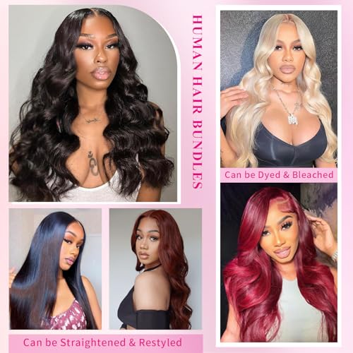 12A Body Wave Bundles Human Hair 22 24 26 inch Brazilian Virgin Human Hair Bundles 100% Unprocessed Human Hair Body Wave Weft Extensions Quick Weave Natural Black