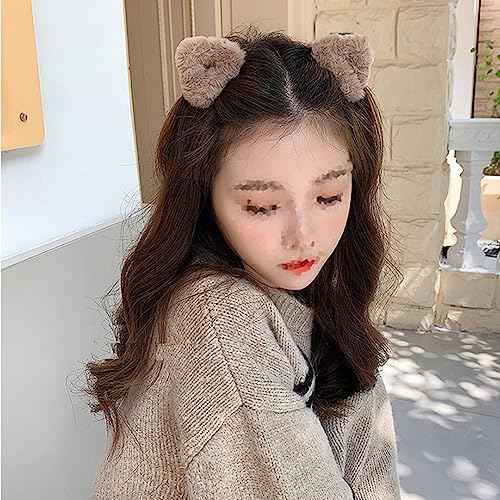 4Pcs Plush Cat Ears Hair Claw Clips Barrettes Forehead Hair Bangs Clip Headwear Halloween Cosplay Costume Hair Accessories for Women Girls, Black and Coffee