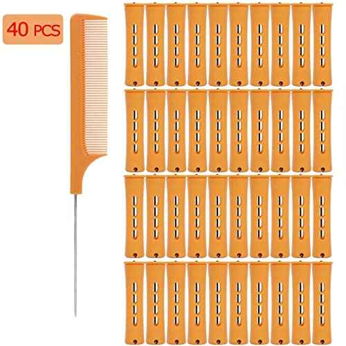 40pcs Cold Wave Perm Rods Set for Women's Long & Short Natural Hair - Plastic Orange Rollers for Curling and DIY Hairdressing
