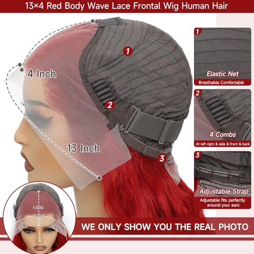 28 Inch Red Lace Front Wigs Human Hair 200% Density HD Lace Front Wig 13x4 Body Wave Lace Frontal Wigs Human Hair Pre Plucked Red Wig