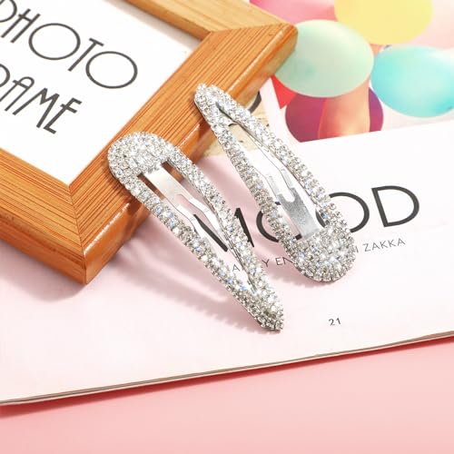 2Pcs Rhinestone Hair Clips Metal Snap Hairpins Bling Crystal Hair Barrettes Glitter French Barrettes Duckbill Hair Pin Hair Decorative Party Valentine's Day Hair Accessories for Women Girls
