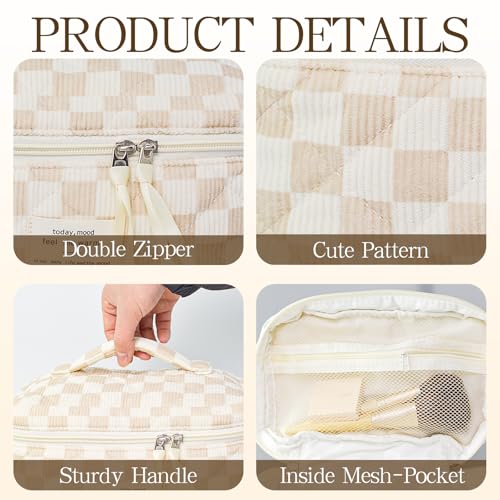 3Pcs Travel Makeup Bag Organizer, Toiletry Bag for Women, Cosmetic Bags for Women Travel Set, Cute Makeup Bags, Quilted Cosmetic Bag, Women's Quilted Toiletry Bag Storage