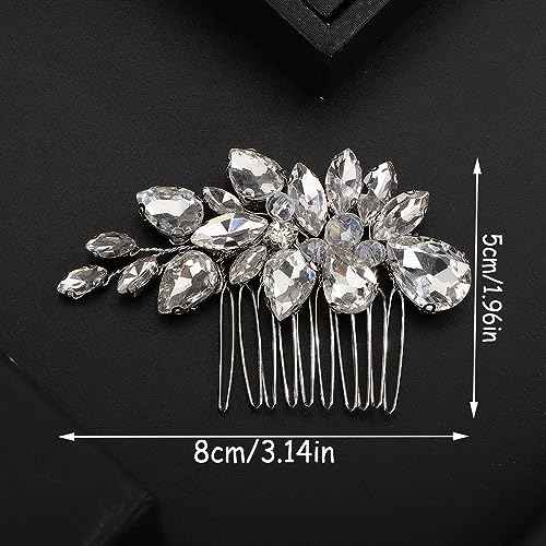 Teyglen Silver-Red Rhinestone Wedding Hair Comb, Alloy+Rhinestones+Crystal, Sparkly Rhinestone Style, Hair Accessories for Women and Girls