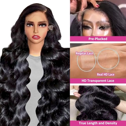 30 Inch Body Wave Lace Front Wigs Human Hair Wig for Women 13x6 HD Lace Front Wigs 200 Density Glueless Wig Pre Plucked with Baby Hair