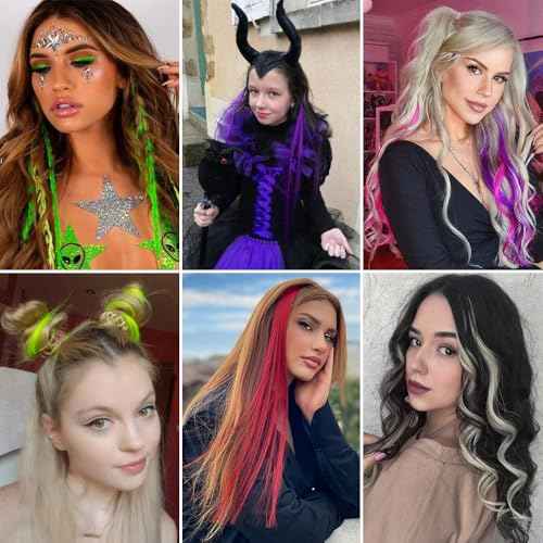 FESHFEN Colored Clip in Hair Extensions - 10 PCS Skyblue Light Blue Highlighted Hair Piece Straight Synthetic Clip in Hairpieces for Women 22 inch