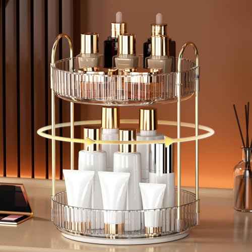 YCIA&DONE 360 Rotating Makeup Organizer and Storage for Vanity Bathroom Countertop, High Capacity Cosmetic Skincare Perfume Organizers for Dresser Lazy Susan (Clear White,2 Tiers)
